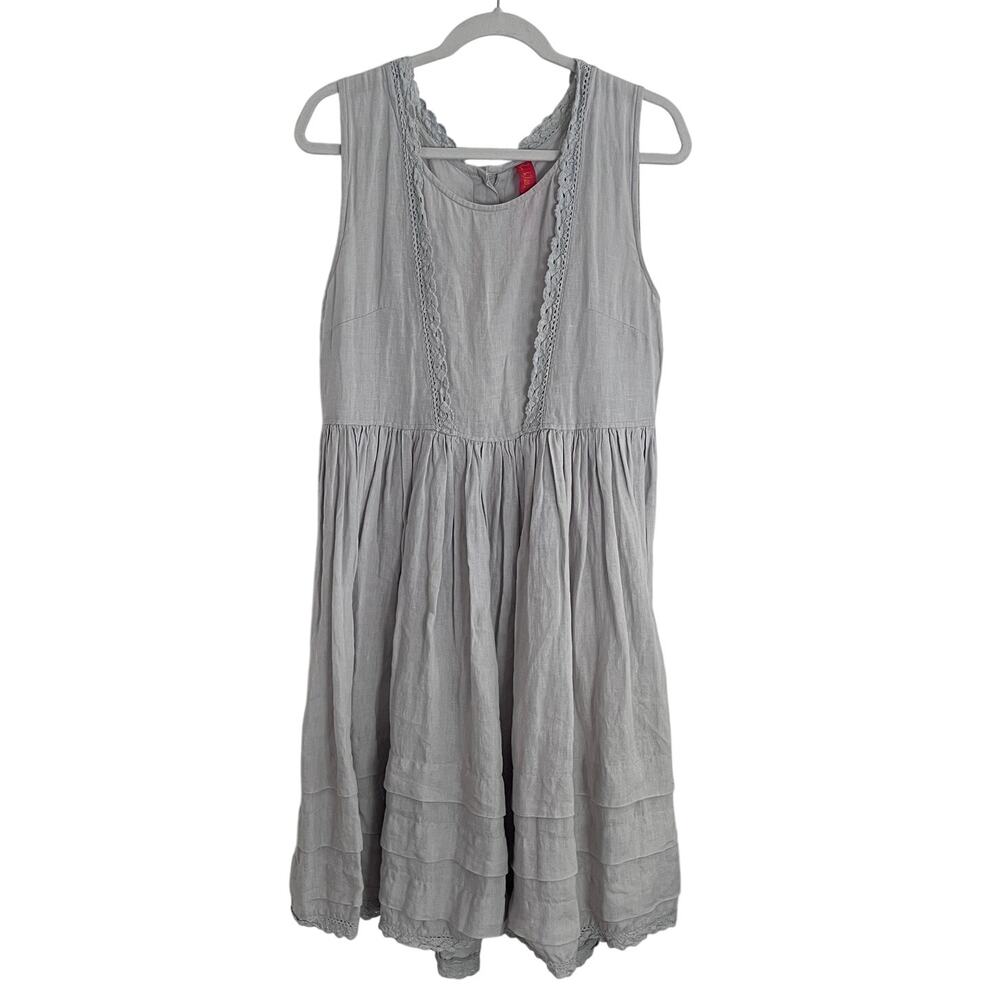 Ewa i Walla Linen Dress Lace Gray Cottagecore Women's Small